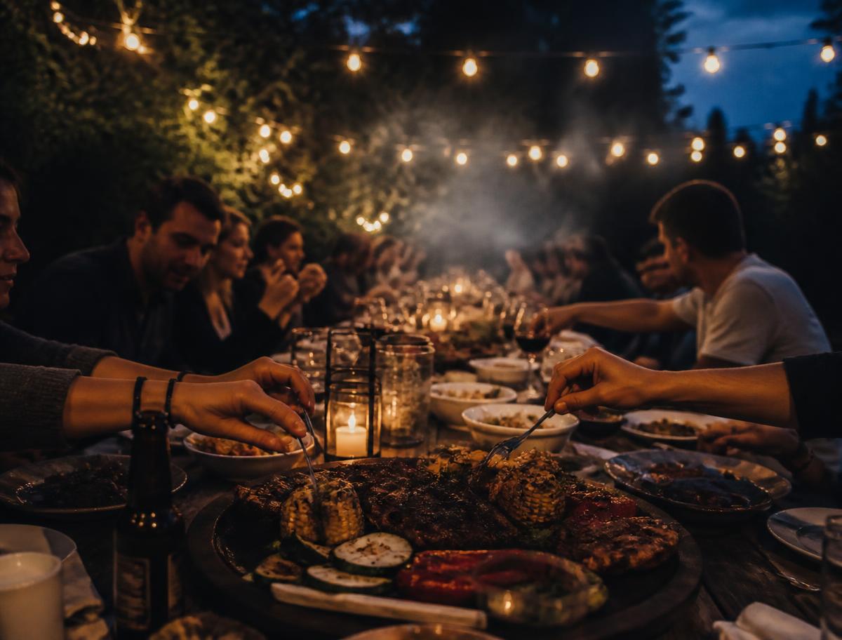 Feest in de tuin rondom het vuur